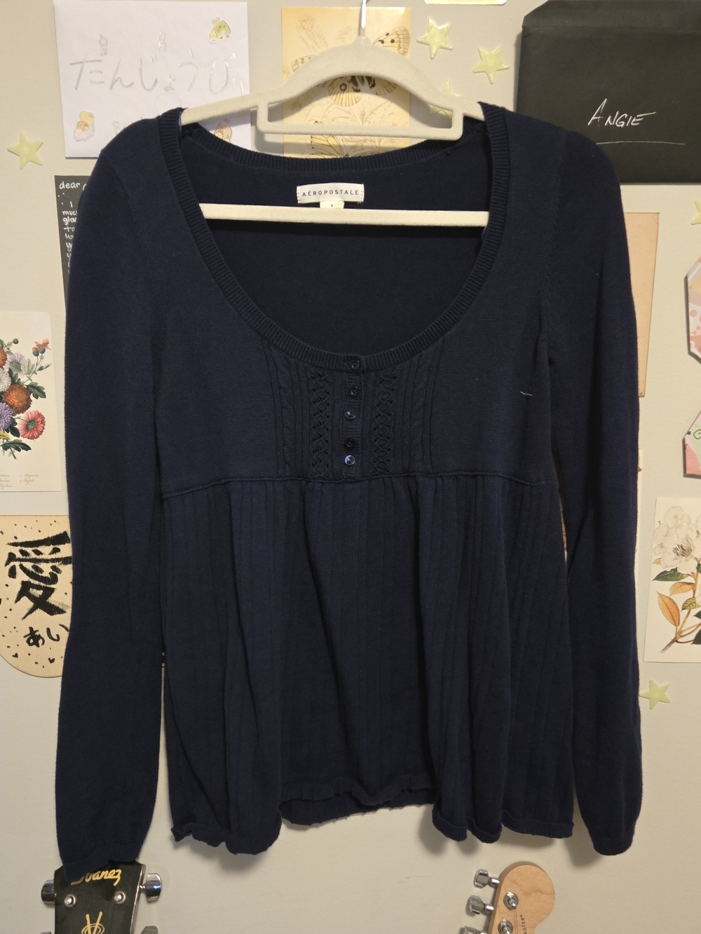 Aeropostale Women's Navy Scoop Neck Long-Sleeve Top (S)